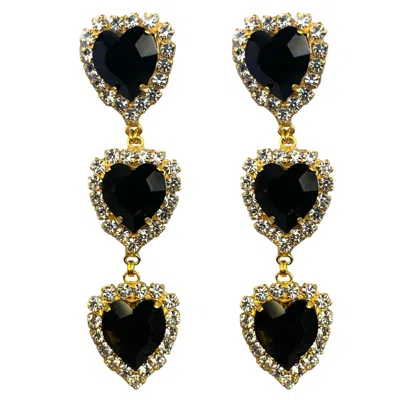 Achala Handcrafted Women's Black Via Dell' Amore Heart Earrings In Gold