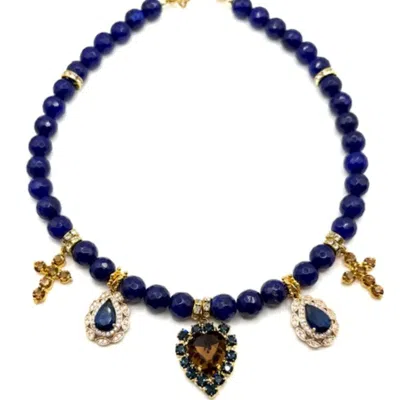 Achala Handcrafted Women's Blue / Brown Hartley Heart Pendant Necklace In Multi