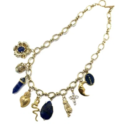 Achala Handcrafted Women's Blue / Gold Blue Lapis Charm Necklace In Multi