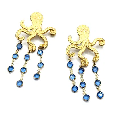 Achala Handcrafted Women's Blue / Gold Octopus Statement Earrings
