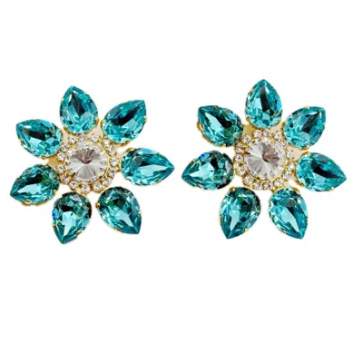 Achala Handcrafted Women's Blue / Green Turquoise Crystal Flower Earrings In Multi