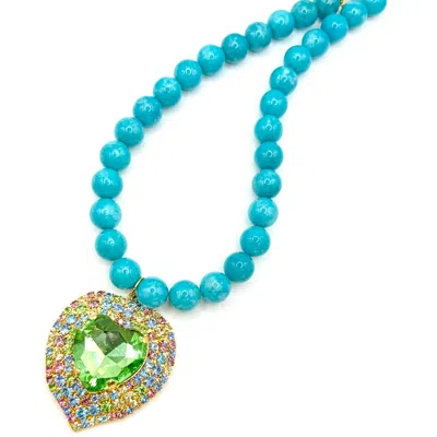 Achala Handcrafted Women's Blue Turquoise Heart Statement Necklace