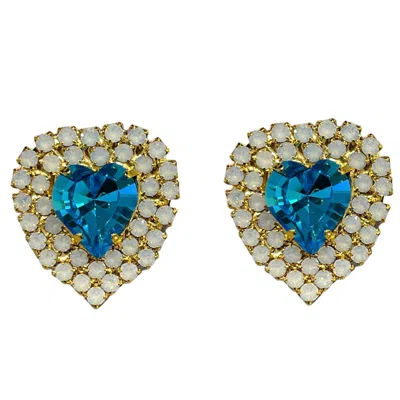 Achala Handcrafted Women's Blue / White Barbara Crystal Heart Earrings
