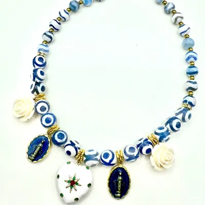 Achala Handcrafted Women's Blue / White Greek Blue Agate Necklace In Blue/white