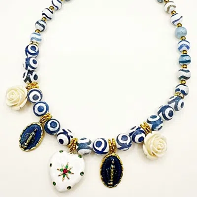 Achala Handcrafted Women's Blue / White Magali Blue Tibet Agate Heart Pendant Necklace In Multi