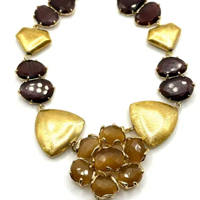 Achala Handcrafted Women's Brown / Gold Golden Bloom Statement Necklace In Brown/gold