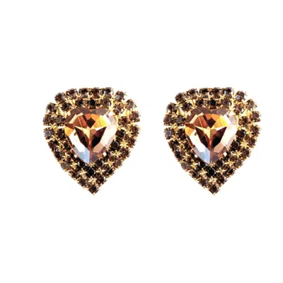 Achala Handcrafted Women's Brown / Neutrals Barbara Topaz Crystal Heart Earrings In Gold