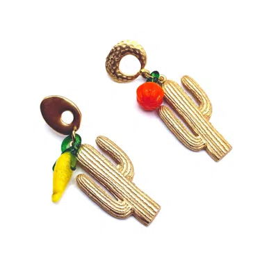 Achala Handcrafted Women's Cactus Gold Toned Handmade Earrings