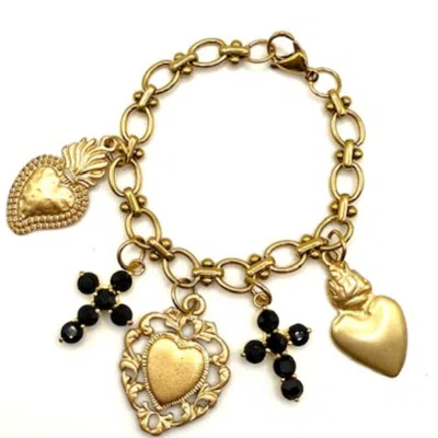 Achala Handcrafted Women's Gold / Black Capucine Charm Bracelt In Multi