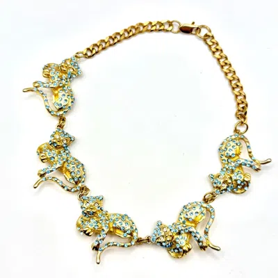 Achala Handcrafted Women's Gold / Blue Crystal Embellished Panther Choker In Multi