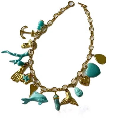Achala Handcrafted Women's Gold / Blue Dolphin & Turquoise Charm Necklaces In Multi