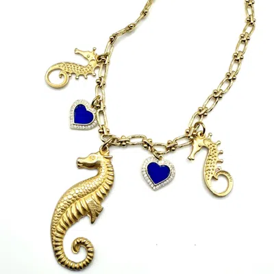 Achala Handcrafted Women's Gold / Blue Seahorse Charm Necklace In Multi