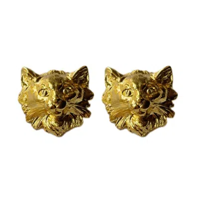 Achala Handcrafted Women's Gold Cat Earrings