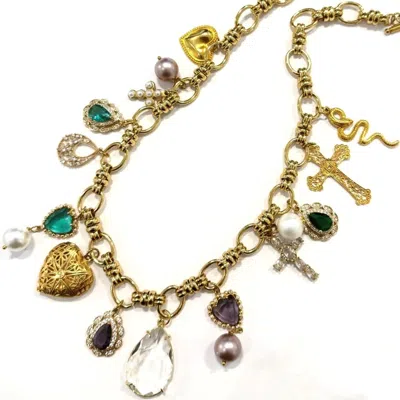 Achala Handcrafted Women's Gold Elegant Heart Locket Crystal Charm Necklace