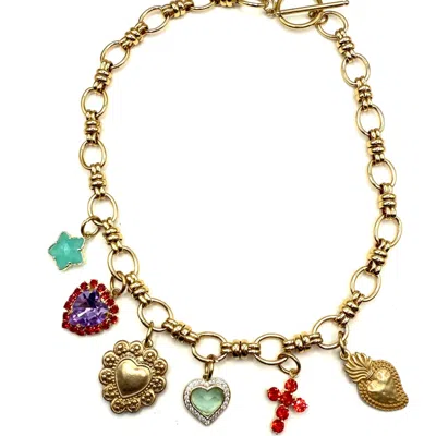 Achala Handcrafted Women's Gold Funky Heart Charm Necklace