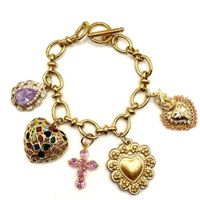 Achala Handcrafted Women's Gold Heart Charm Bracelet