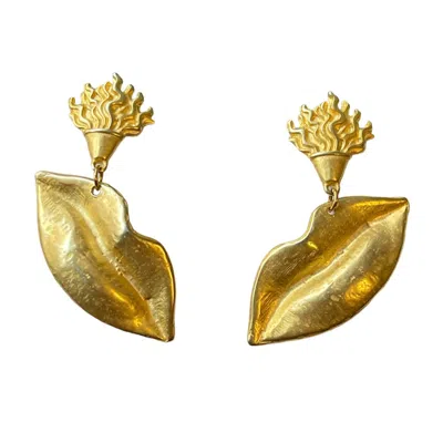 Achala Handcrafted Women's Gold Lips Statement Earrings