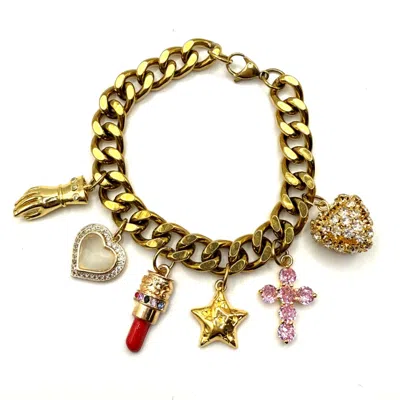 Achala Handcrafted Women's Gold Lipstick Charm Bracelet