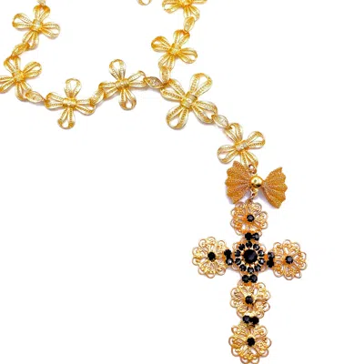 Achala Handcrafted Women's Gold Madonna Cross Tie Necklace