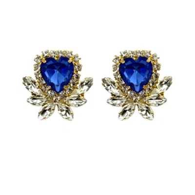 Achala Handcrafted Women's Gold / Neutrals / Blue Saphire Crystal Heart Earrings In Multi