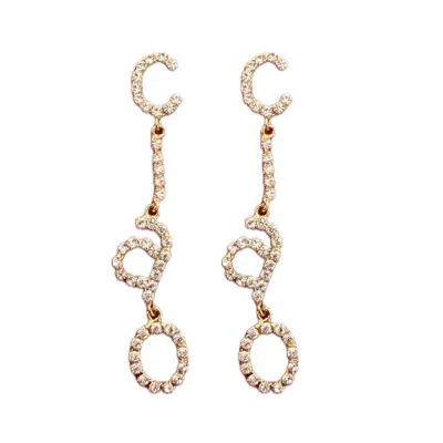 Achala Handcrafted Women's Gold / Neutrals Crystal Ciao Drop Earrings With Pavé Crystals