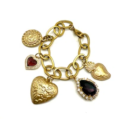 Achala Handcrafted Women's Gold / Neutrals Magali Crystal & Heart Charm Bracelet