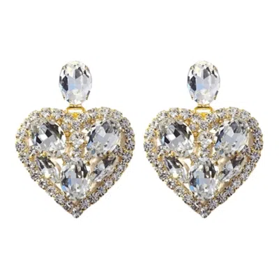 Achala Handcrafted Women's Gold / Neutrals Multicrystal Heart Statement Earring