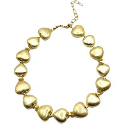 Achala Handcrafted Women's Gold Puffy Heart Necklace