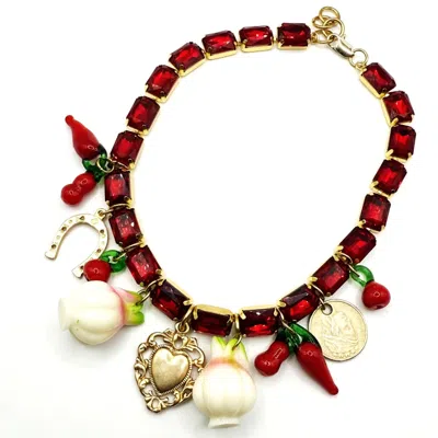 Achala Handcrafted Women's Gold / Red Mariacarla Red Crystal Medittereanean Necklace In Multi