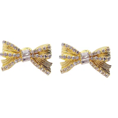 Achala Handcrafted Women's Gold Sparkle Crystal Bow Earrings