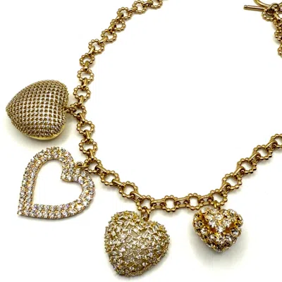 Achala Handcrafted Women's Gold Sparkling Hearts Charm Necklace