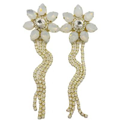 Achala Handcrafted Women's Gold / White Romantic Flower Long Fringe Earrings In Multi