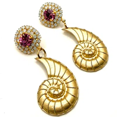 Achala Handcrafted Women's Golden Nautilus Drop Earrings