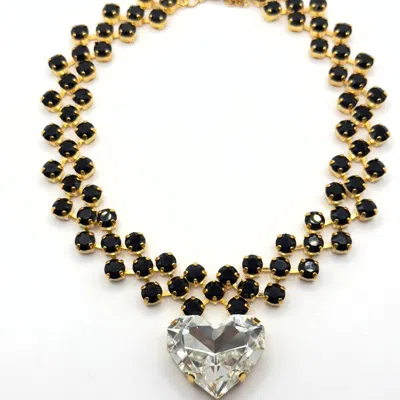 Achala Handcrafted Women's Grande Cuore Black Crystal Beaded Necklace