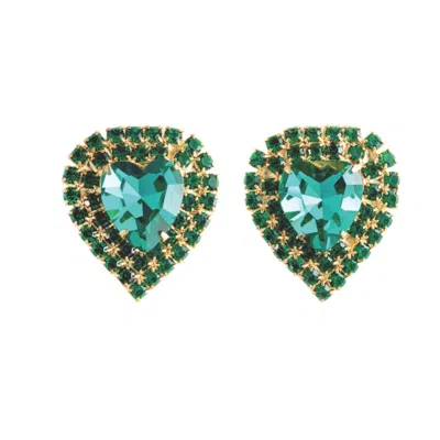 Achala Handcrafted Women's Green Barbara Emerald Crystal Heart Earrings
