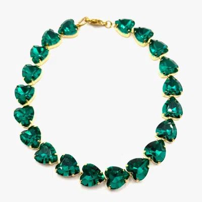 Achala Handcrafted Women's Green Bright Emarald Crystal Heart Shaped Necklace
