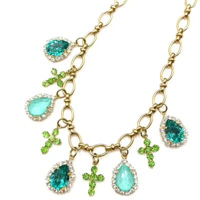 Achala Handcrafted Women's Green / Gold Caribbean Charm Statement Necklace In Green/gold