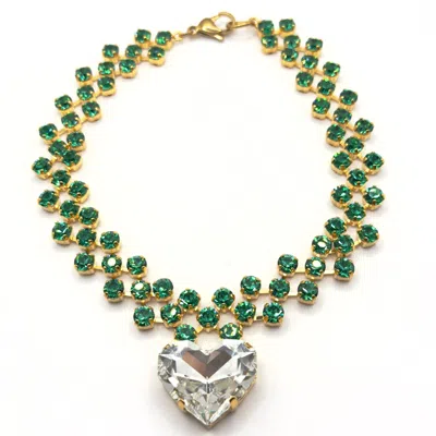 Achala Handcrafted Women's Green Grande Cuore Mint Crystal Beaded Necklace