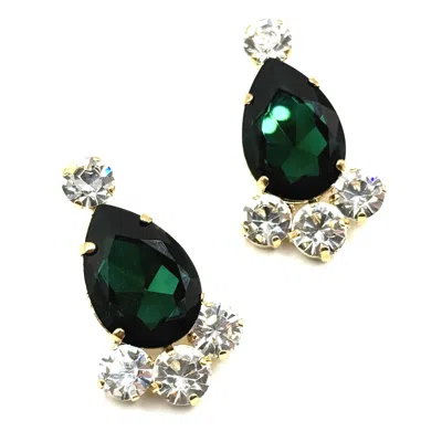 Achala Handcrafted Women's Green Hollywood Emerald Crystal Earrings In Metallic