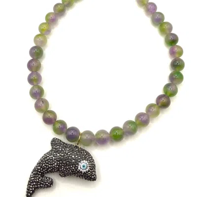 Achala Handcrafted Women's Green / Neutrals Dolphin Gemstone Necklace