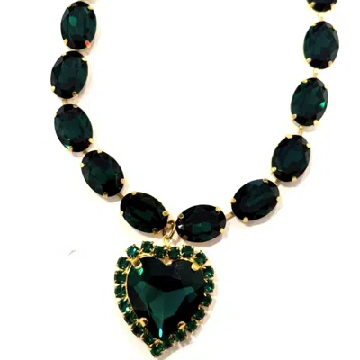 Achala Handcrafted Women's Green Opulent Emerald Crystal Heart Necklace