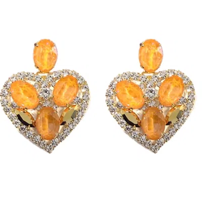 Achala Handcrafted Women's Multicrystal Orange Heart Statement Earrings