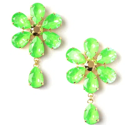 Achala Handcrafted Women's Neon Green Crystal Flower Earrings