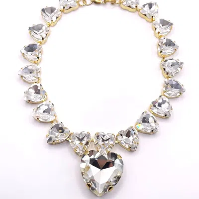 Achala Handcrafted Women's Neutrals / Gold Crystal Diamond Heart Necklace