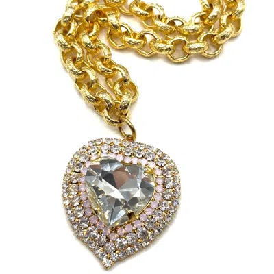 Achala Handcrafted Women's Neutrals / Gold Crystal Heart Chain Necklace