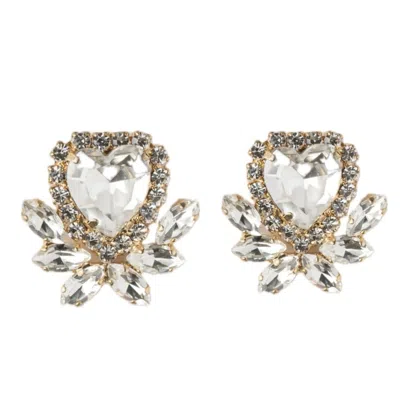 Achala Handcrafted Women's Neutrals / Gold Crystal Heart Earrings