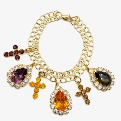 Achala Handcrafted Women's Neutrals / Gold Elegant Drop Crystal Charm Bracelt