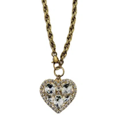 Achala Handcrafted Women's Neutrals / Gold Multicrystal Heart Pendant Necklace