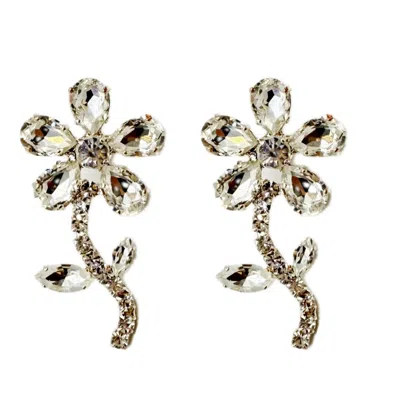 Achala Handcrafted Women's Neutrals / White / Gold Crystal Flower Statement Earrings In Multi