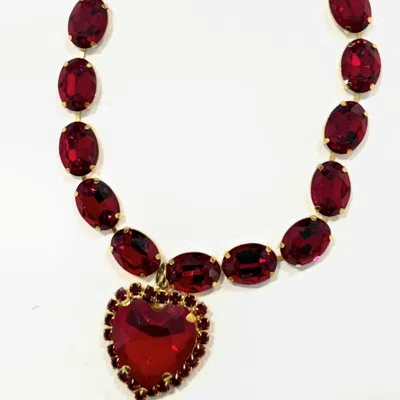 Achala Handcrafted Women's Opulent Red Crystal Heart Necklace